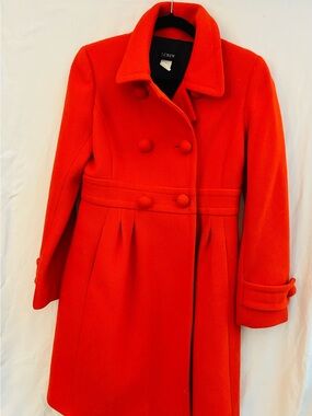 Glamour Bright Red Double-Breasted Pea Coat